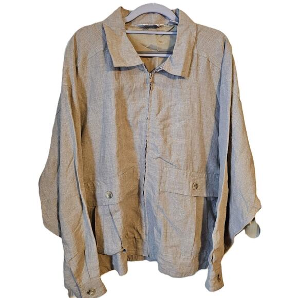 Genelli Mens Sz XL 100% linen zip up jacket Full Lining Deep pockets